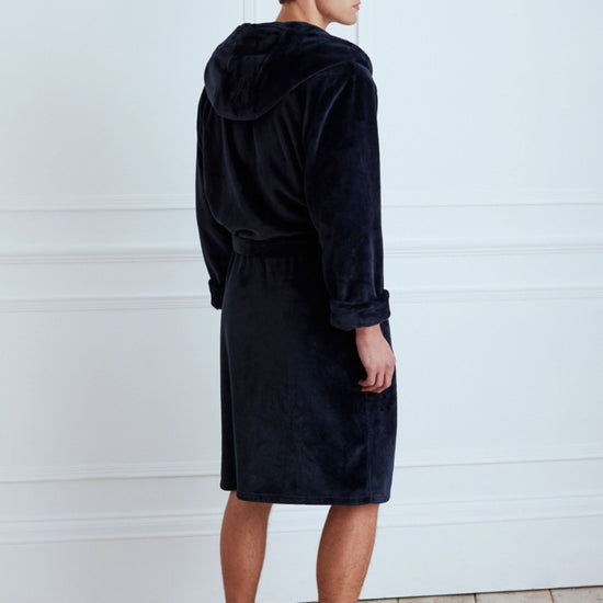 Young Ideas & Henmores -Mens Fleece Dressing Gown -Plain Navy -M