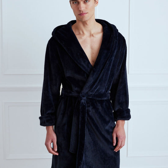 Young Ideas & Henmores -Mens Fleece Dressing Gown -Plain Navy -M