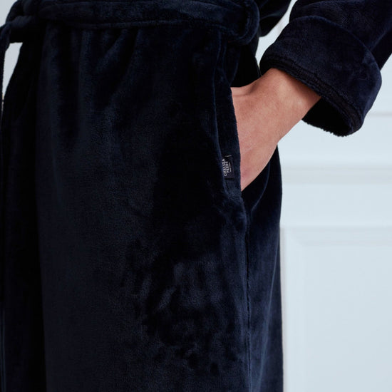 Young Ideas & Henmores -Mens Fleece Dressing Gown -Plain Navy -M