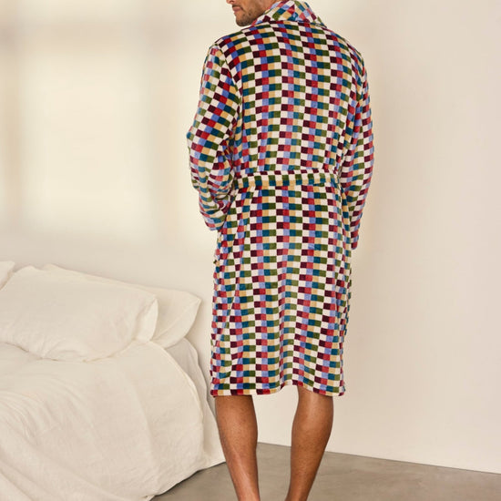 Young Ideas & Henmores -Mens Fleece ZigZag Stripe Dressing Gown -Multi -M
