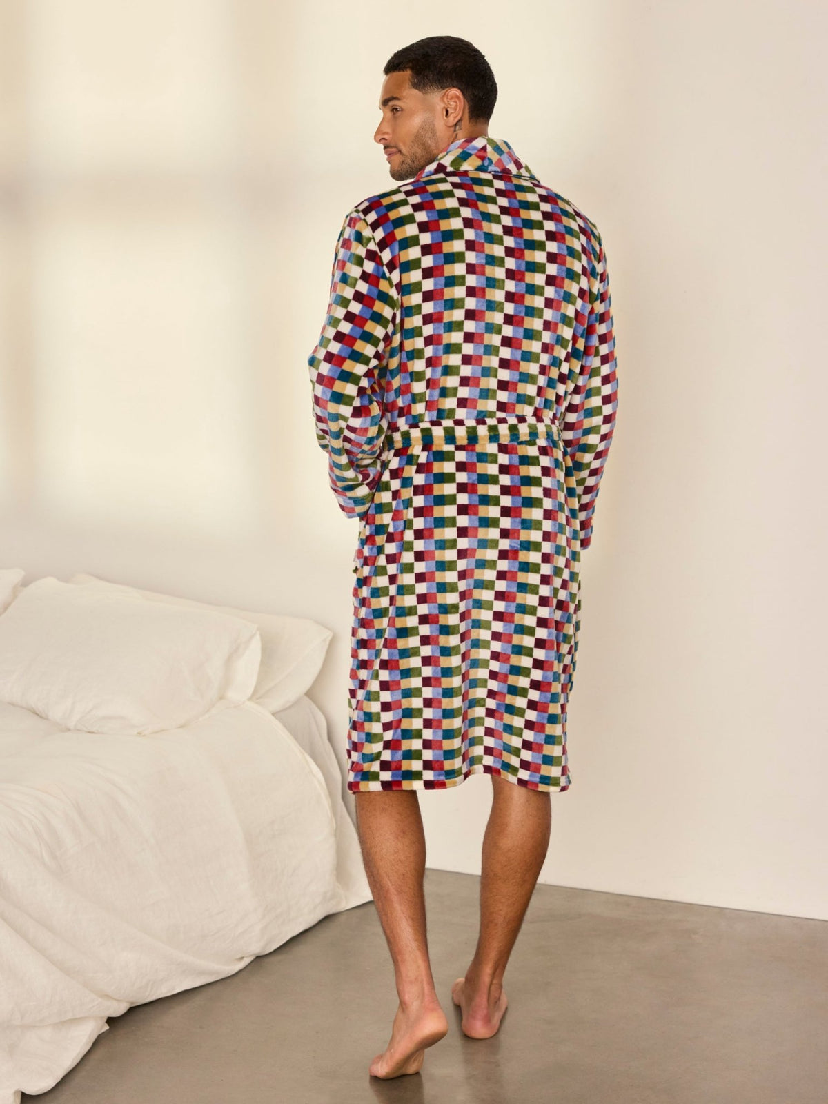 Young Ideas & Henmores -Mens Fleece ZigZag Stripe Dressing Gown -Multi -M