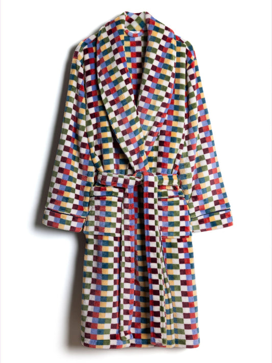 Young Ideas & Henmores -Mens Fleece ZigZag Stripe Dressing Gown -Multi -M