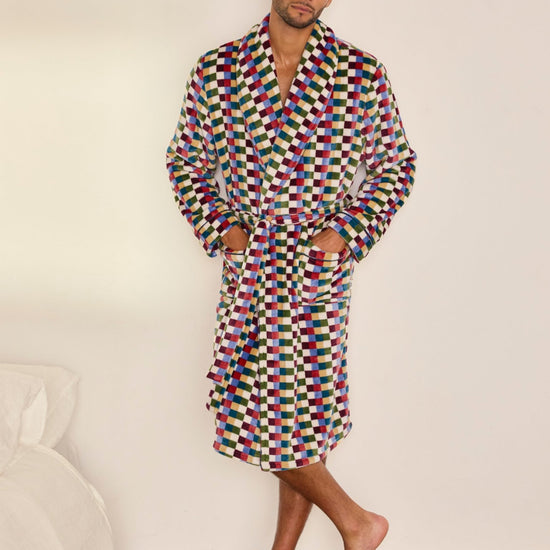 Young Ideas & Henmores -Mens Fleece ZigZag Stripe Dressing Gown -Multi -M