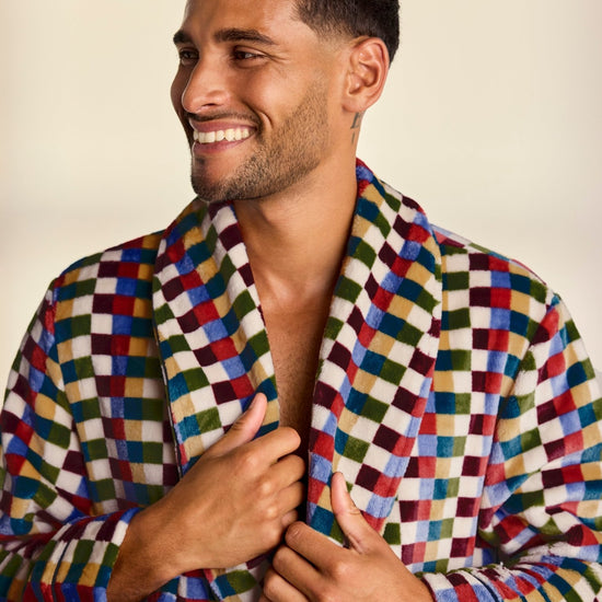 Young Ideas & Henmores -Mens Fleece ZigZag Stripe Dressing Gown -Multi -M