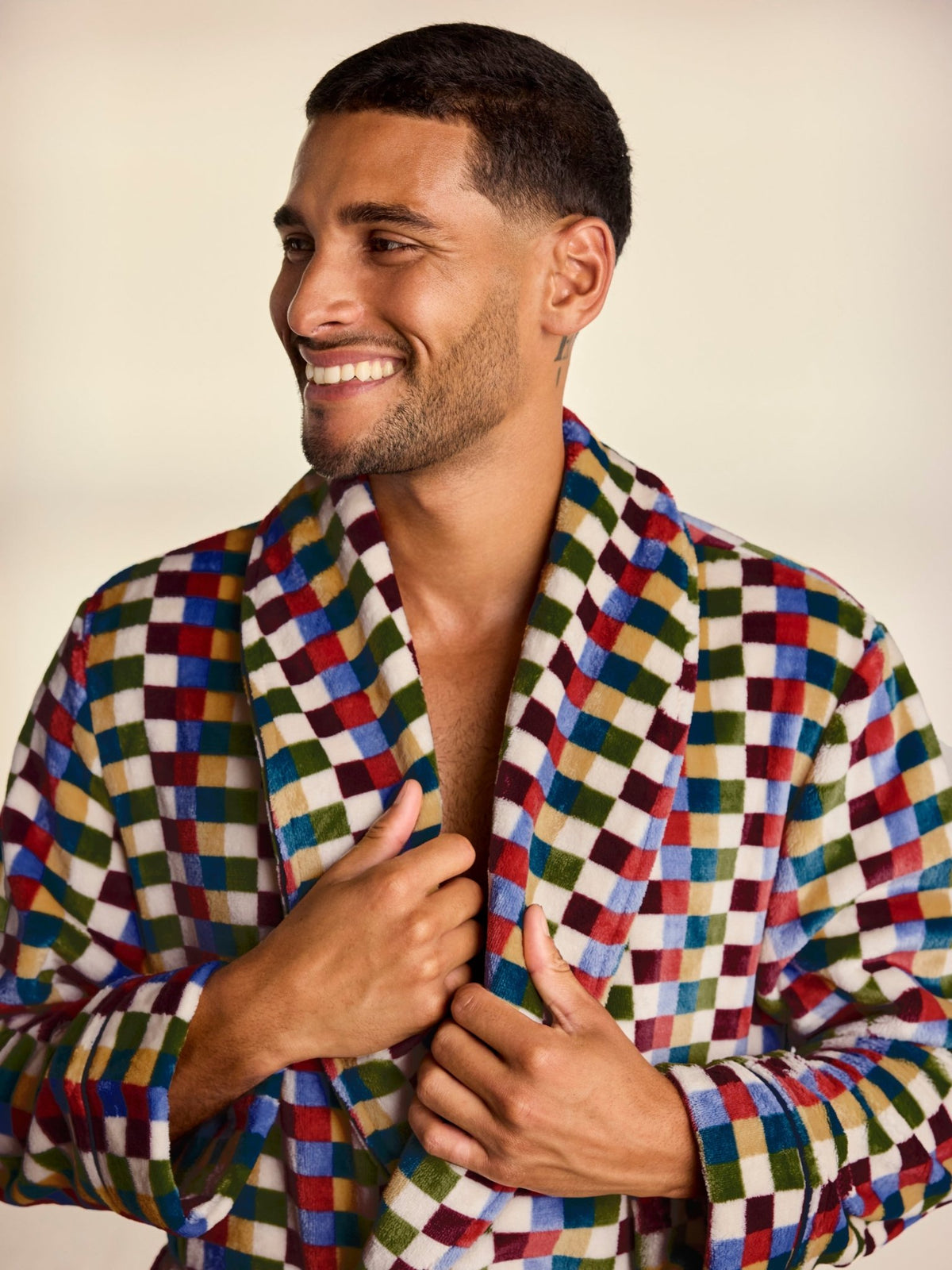 Young Ideas & Henmores -Mens Fleece ZigZag Stripe Dressing Gown -Multi -M