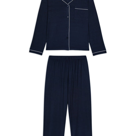 Young Ideas & Henmores -Modal Long Button Up Pyjama Set  -Plain Navy -8