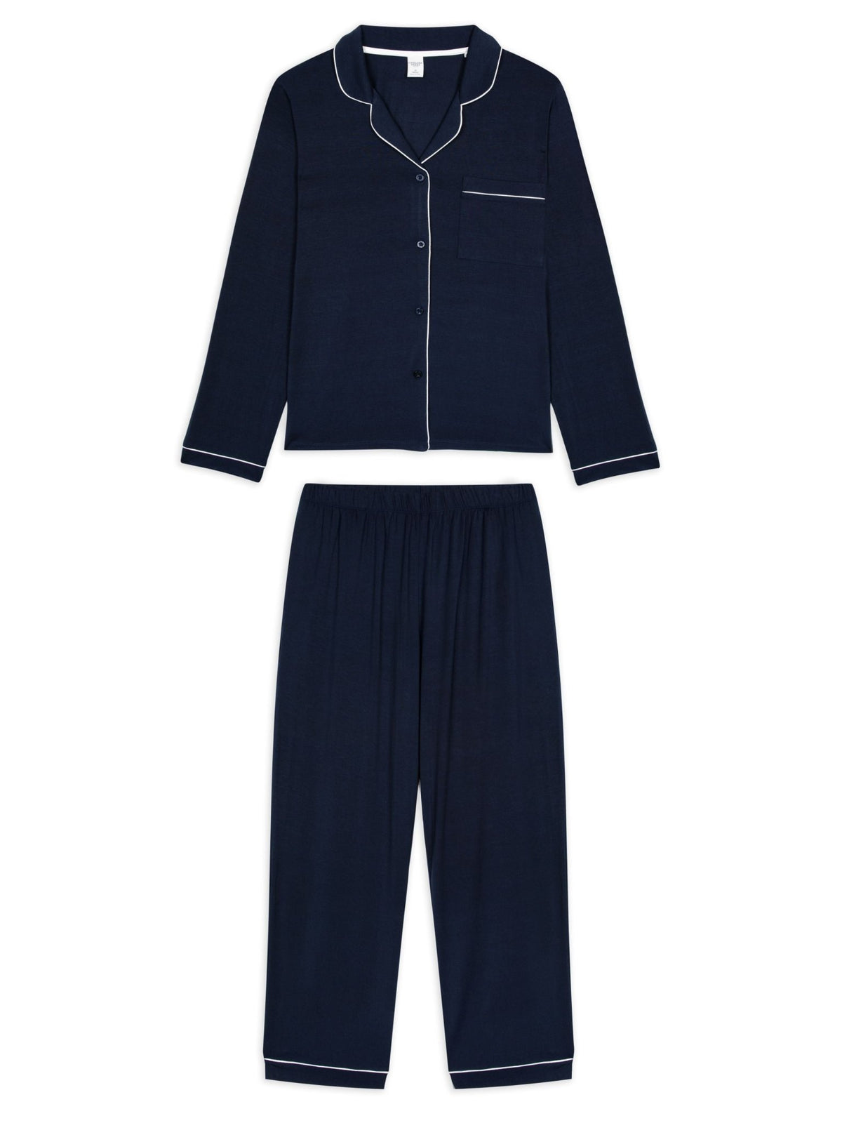 Young Ideas & Henmores -Modal Long Button Up Pyjama Set  -Plain Navy -8
