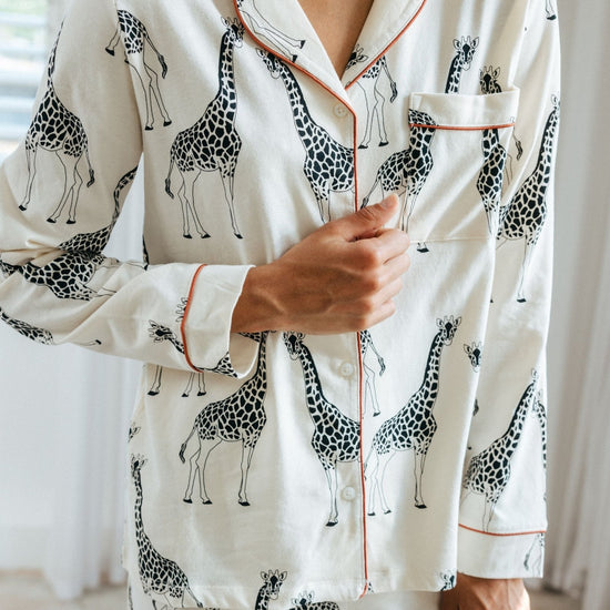 Young Ideas & Henmores -Organic Cotton Giraffe Print Long Pyjama Set -Off White -8