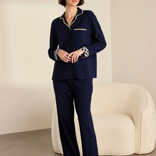 Young Ideas & Henmores -Organic Cotton Good Night Long Pyjama Set -Navy -8