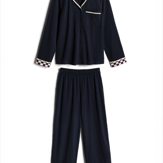 Young Ideas & Henmores -Organic Cotton Good Night Long Pyjama Set -Navy -8