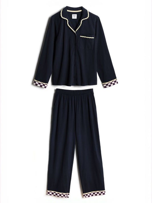 Young Ideas & Henmores -Organic Cotton Good Night Long Pyjama Set -Navy -8