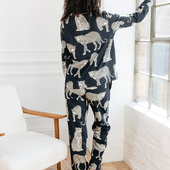 Young Ideas & Henmores -Organic Cotton Leopard Print Long Pyjama Set -Navy -8