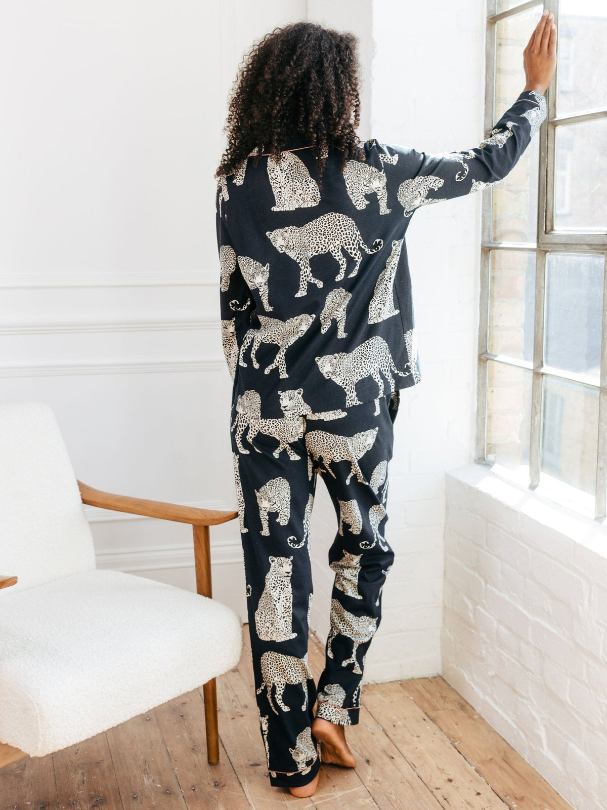 Young Ideas & Henmores -Organic Cotton Leopard Print Long Pyjama Set -Navy -8