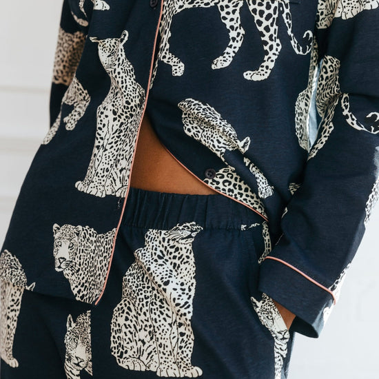 Young Ideas & Henmores -Organic Cotton Leopard Print Long Pyjama Set -Navy -8