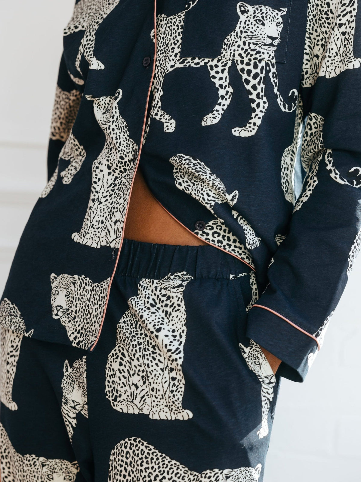 Young Ideas & Henmores -Organic Cotton Leopard Print Long Pyjama Set -Navy -8