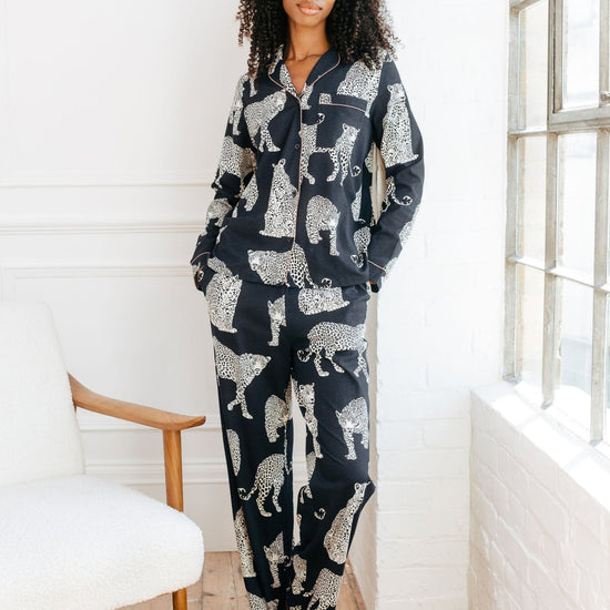 Young Ideas & Henmores -Organic Cotton Leopard Print Long Pyjama Set -Navy -8