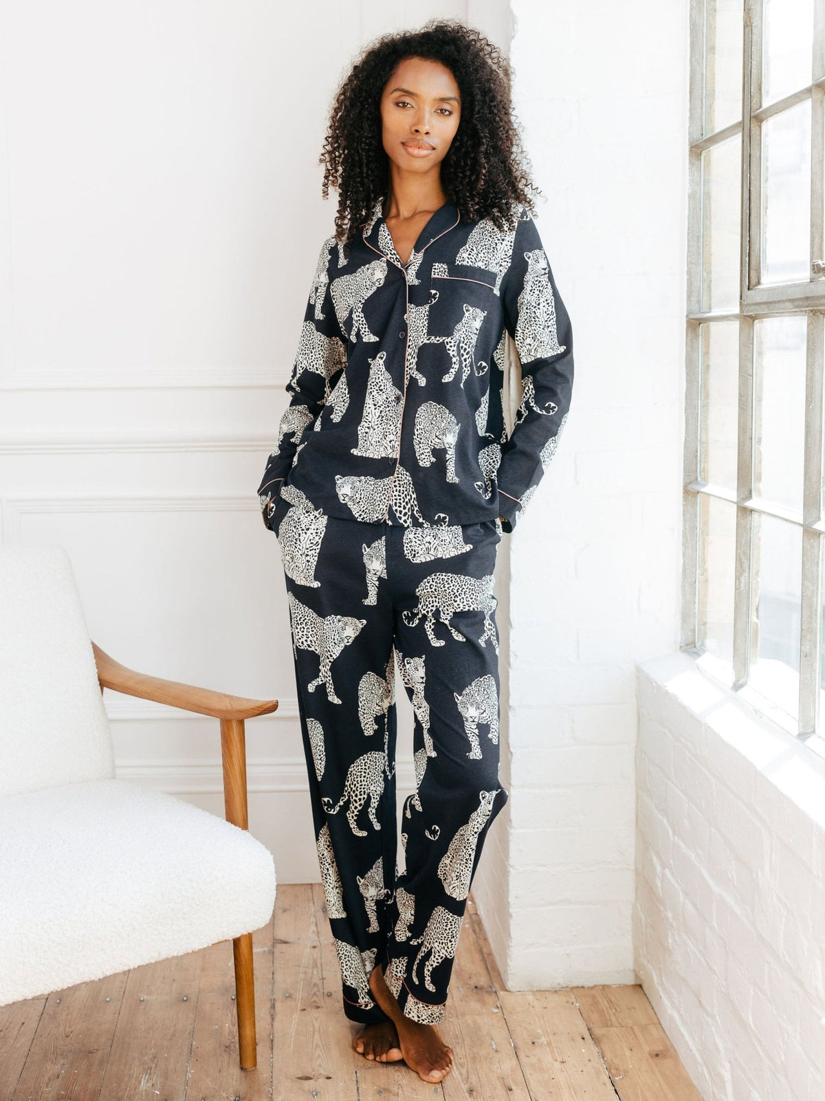 Young Ideas & Henmores -Organic Cotton Leopard Print Long Pyjama Set -Navy -8