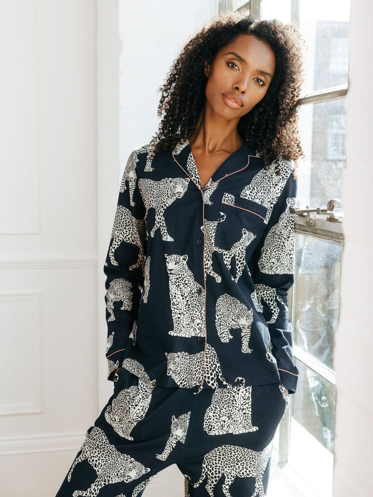 Young Ideas & Henmores -Organic Cotton Leopard Print Long Pyjama Set -Navy -8