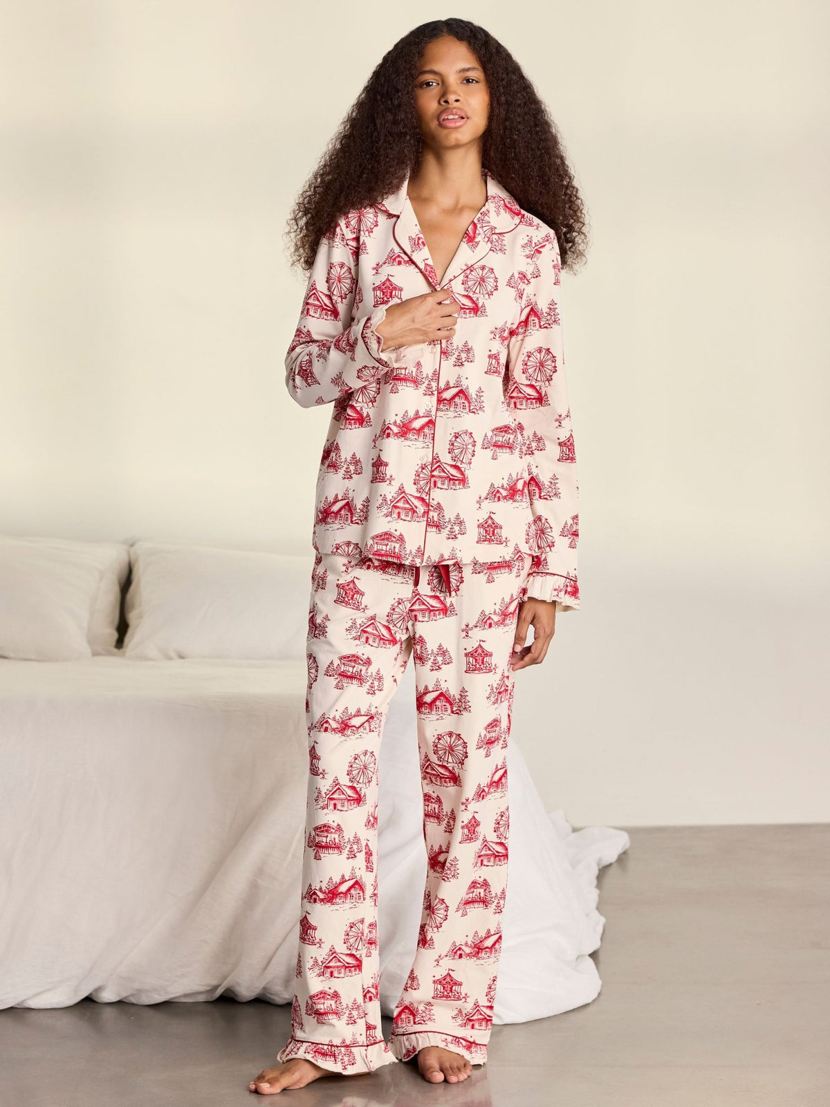 Young Ideas & Henmores -Organic Cotton Ruffle Toile Long Pyjama Set -Off White -8