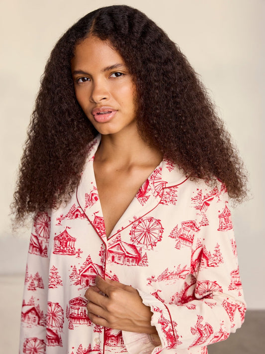 Young Ideas & Henmores -Organic Cotton Ruffle Toile Long Pyjama Set -Off White -8