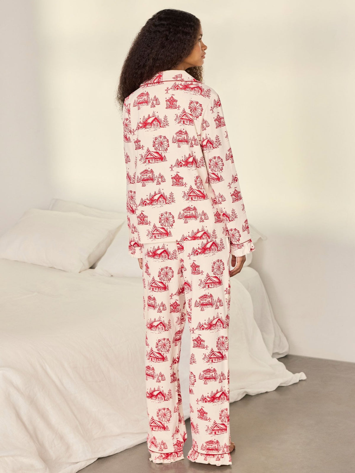 Young Ideas & Henmores -Organic Cotton Ruffle Toile Long Pyjama Set -Off White -8