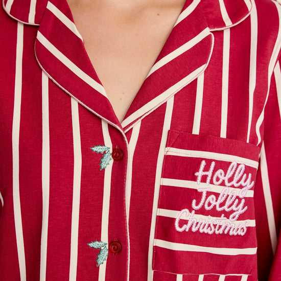 Young Ideas & Henmores -Organic Cotton Scallop Stripe Long Pyjama Set -Red -8