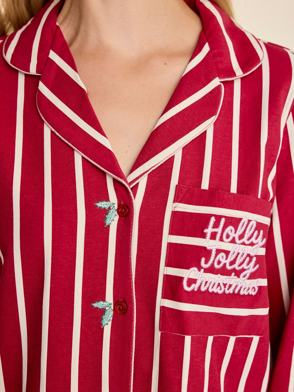 Young Ideas & Henmores -Organic Cotton Scallop Stripe Long Pyjama Set -Red -8