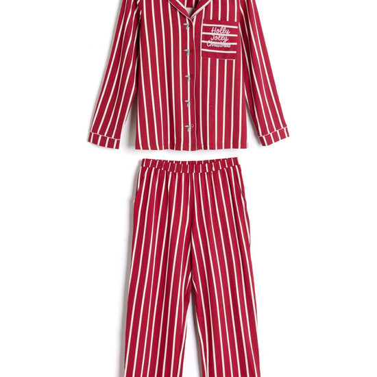Young Ideas & Henmores -Organic Cotton Scallop Stripe Long Pyjama Set -Red -8