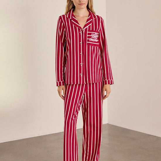 Young Ideas & Henmores -Organic Cotton Scallop Stripe Long Pyjama Set -Red -8