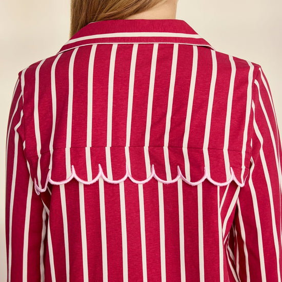 Young Ideas & Henmores -Organic Cotton Scallop Stripe Long Pyjama Set -Red -8