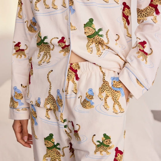 Young Ideas & Henmores -Organic Cotton Skating Leopards Long Pyjama Set -Off White -8
