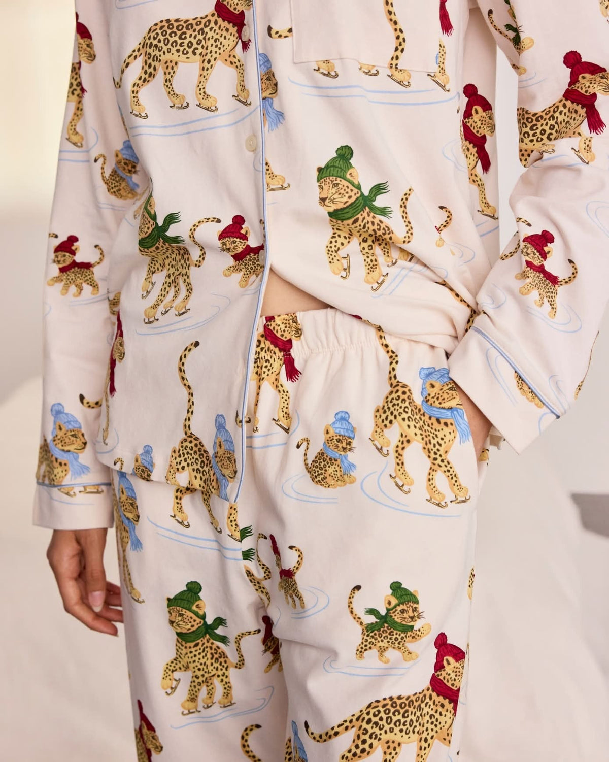 Young Ideas & Henmores -Organic Cotton Skating Leopards Long Pyjama Set -Off White -8