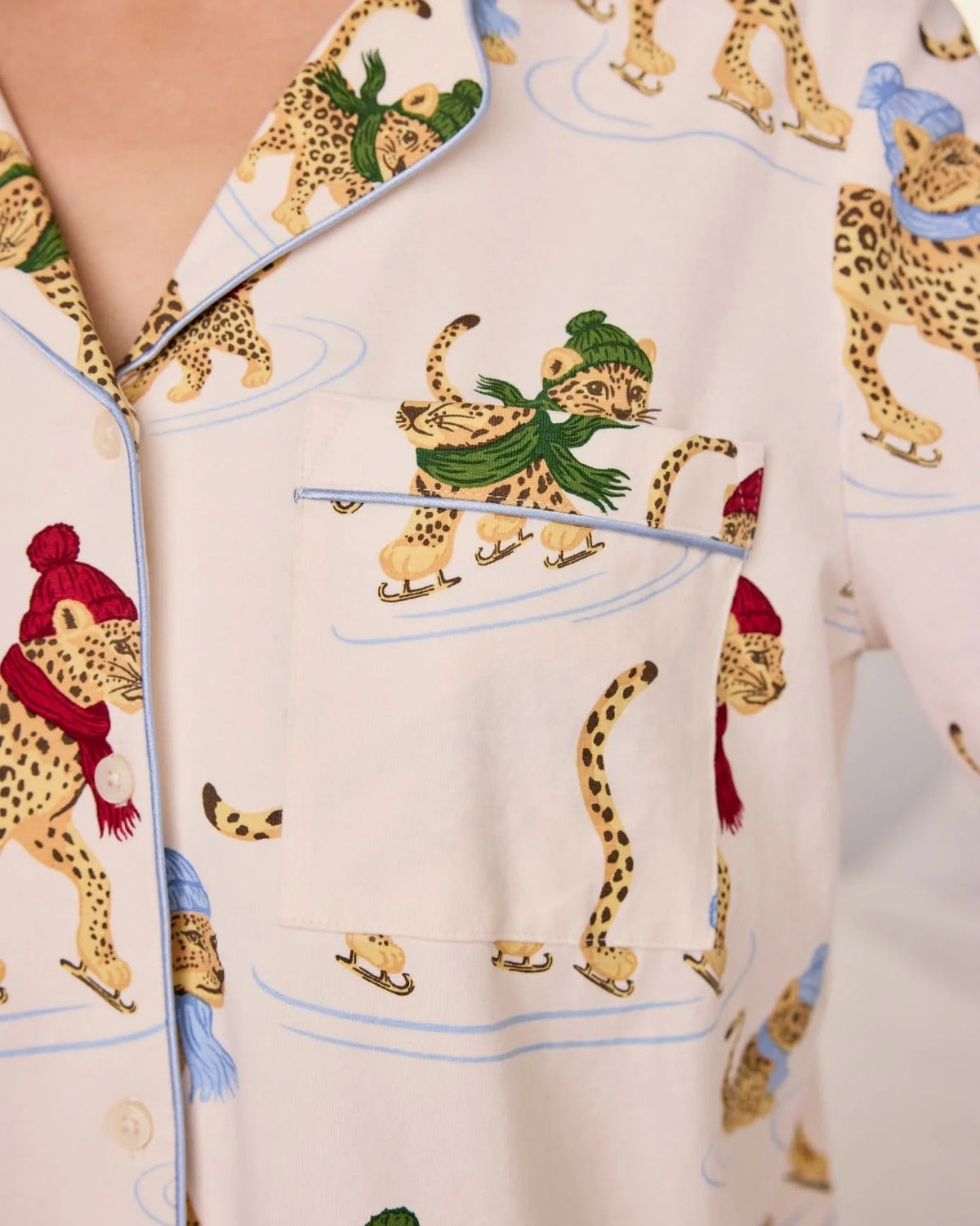 Young Ideas & Henmores -Organic Cotton Skating Leopards Long Pyjama Set -Off White -8