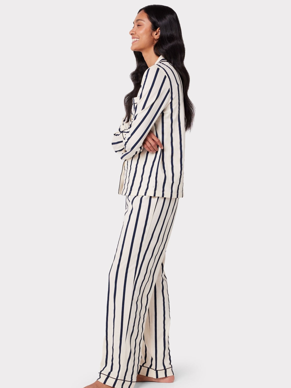 Young Ideas & Henmores -Organic Cotton Stripe Long Pyjama Set -Navy/White -8