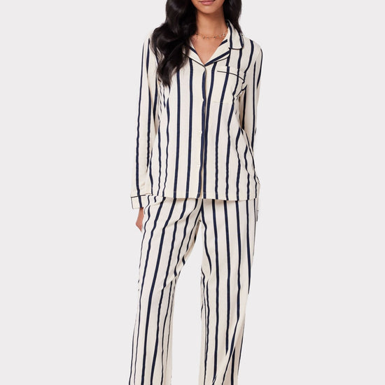 Young Ideas & Henmores -Organic Cotton Stripe Long Pyjama Set -Navy/White -8