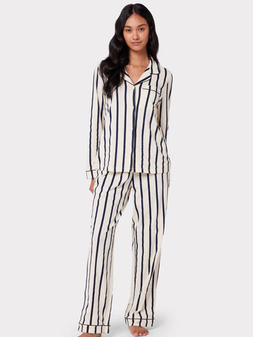Young Ideas & Henmores -Organic Cotton Stripe Long Pyjama Set -Navy/White -8