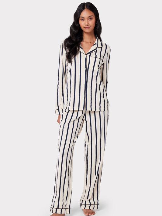 Young Ideas & Henmores -Organic Cotton Stripe Long Pyjama Set -Navy/White -8