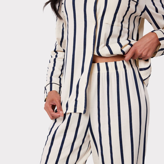 Young Ideas & Henmores -Organic Cotton Stripe Long Pyjama Set -Navy/White -8