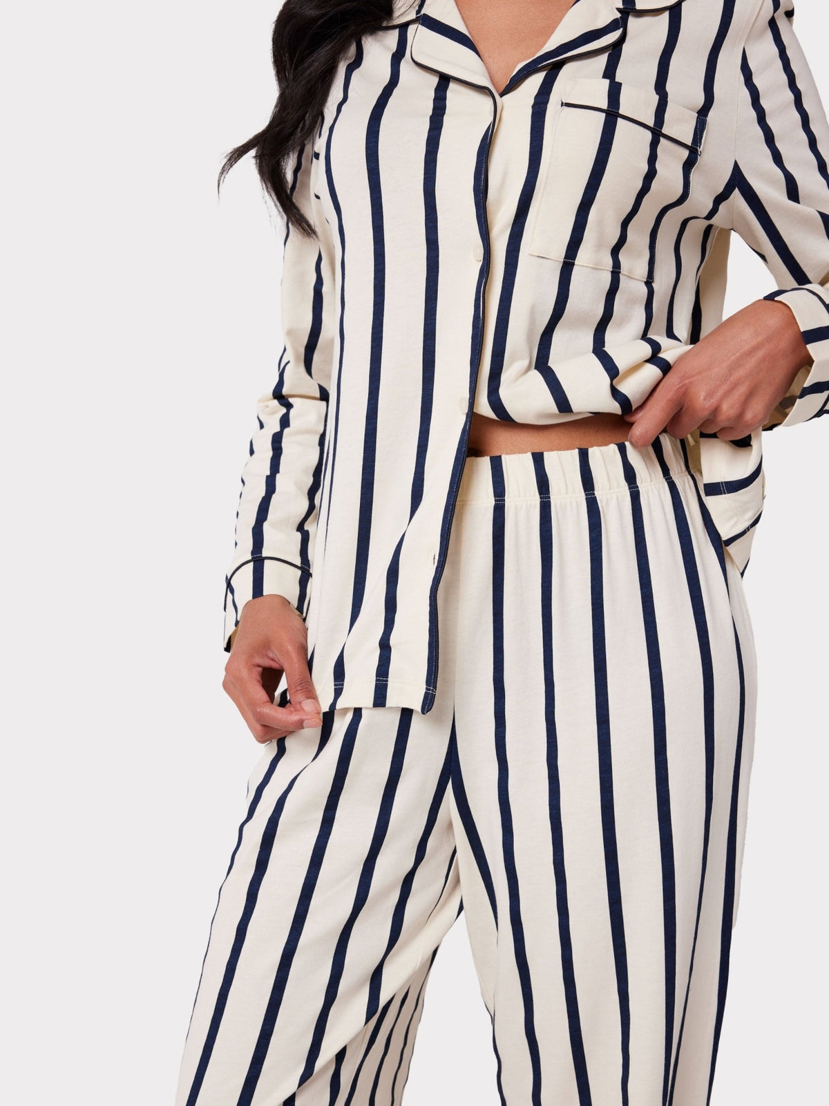 Young Ideas & Henmores -Organic Cotton Stripe Long Pyjama Set -Navy/White -8
