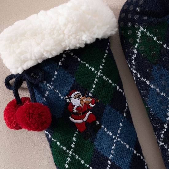 Young Ideas & Henmores -Oversized Santa Argyle Socks -Navy -OS
