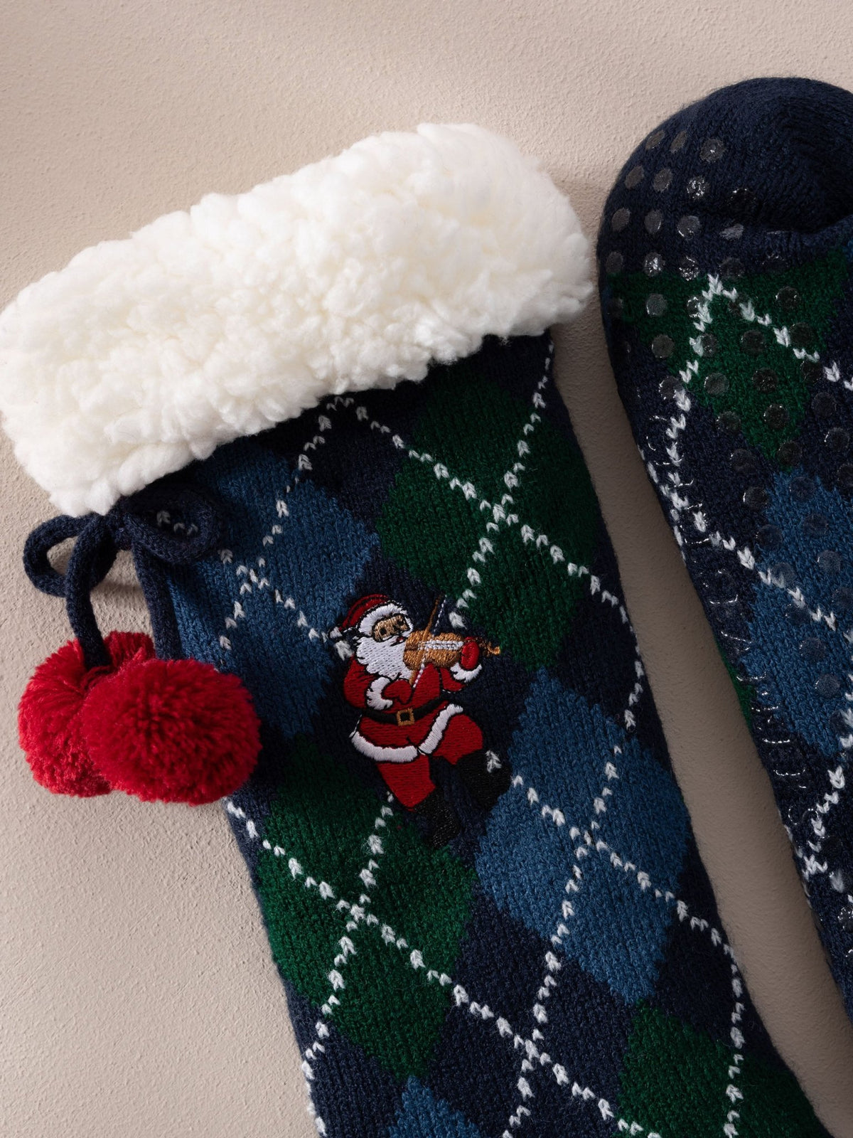 Young Ideas & Henmores -Oversized Santa Argyle Socks -Navy -OS