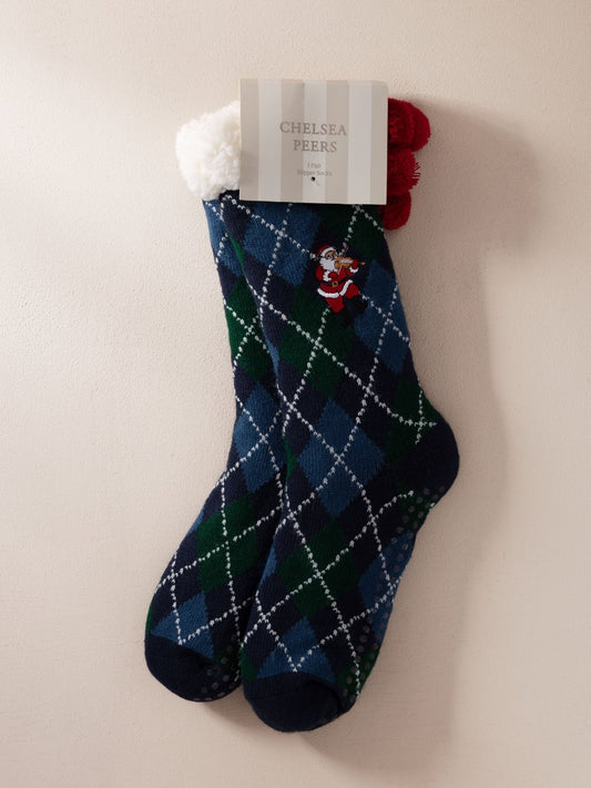 Young Ideas & Henmores -Oversized Santa Argyle Socks -Navy -OS