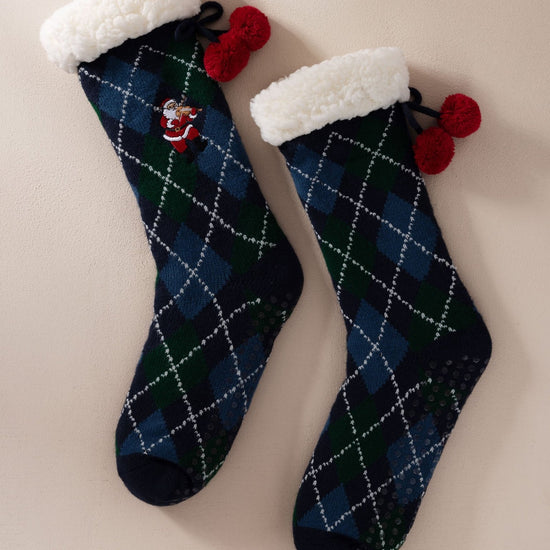 Young Ideas & Henmores -Oversized Santa Argyle Socks -Navy -OS