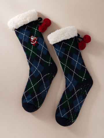 Young Ideas & Henmores -Oversized Santa Argyle Socks -Navy -OS
