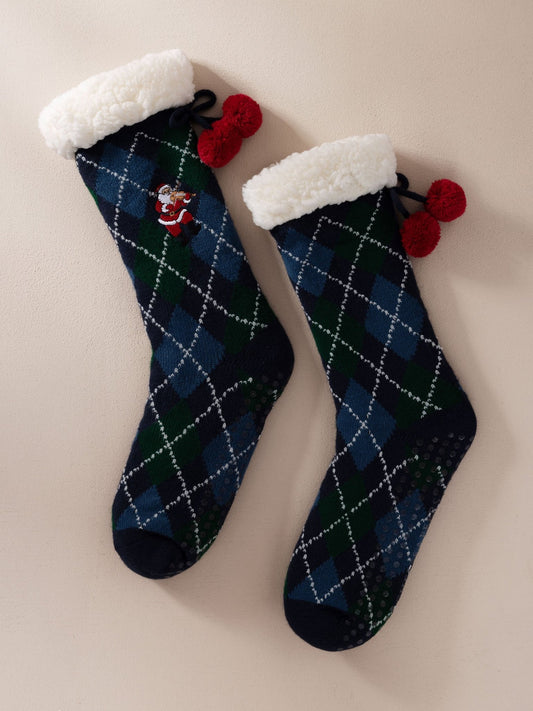 Young Ideas & Henmores -Oversized Santa Argyle Socks -Navy -OS
