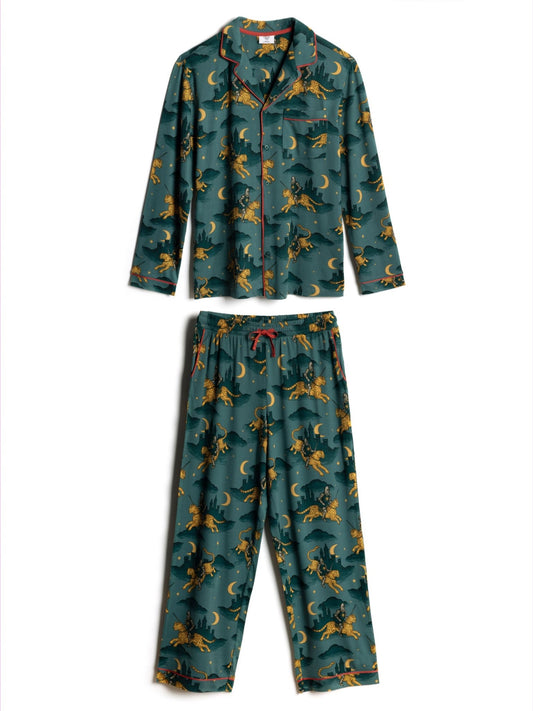 Young Ideas & Henmores -Riding Knight Long Pyjama Set -Turquoise -M