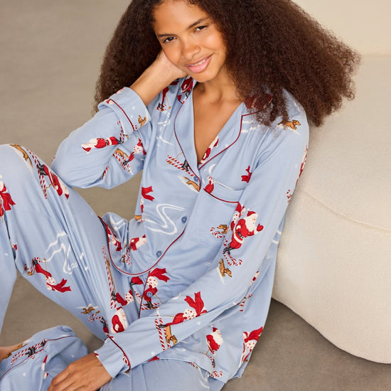 Young Ideas & Henmores -Santa Skiing Long Pyjama Set -Blue -8