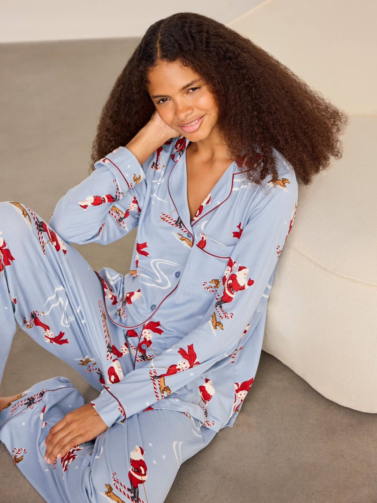 Young Ideas & Henmores -Santa Skiing Long Pyjama Set -Blue -8