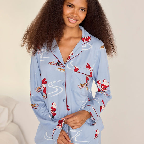 Young Ideas & Henmores -Santa Skiing Long Pyjama Set -Blue -8