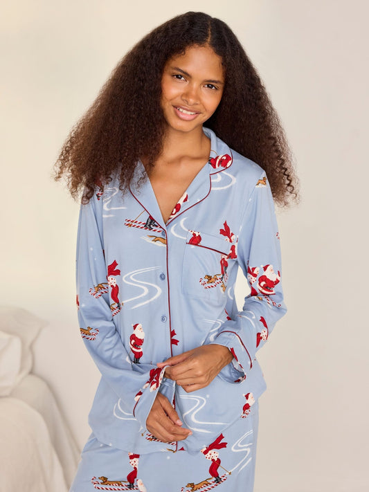 Young Ideas & Henmores -Santa Skiing Long Pyjama Set -Blue -8